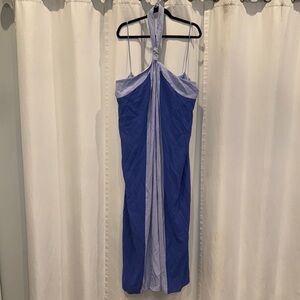 Nine West Blue and Light Blue Strapless Halter Dress